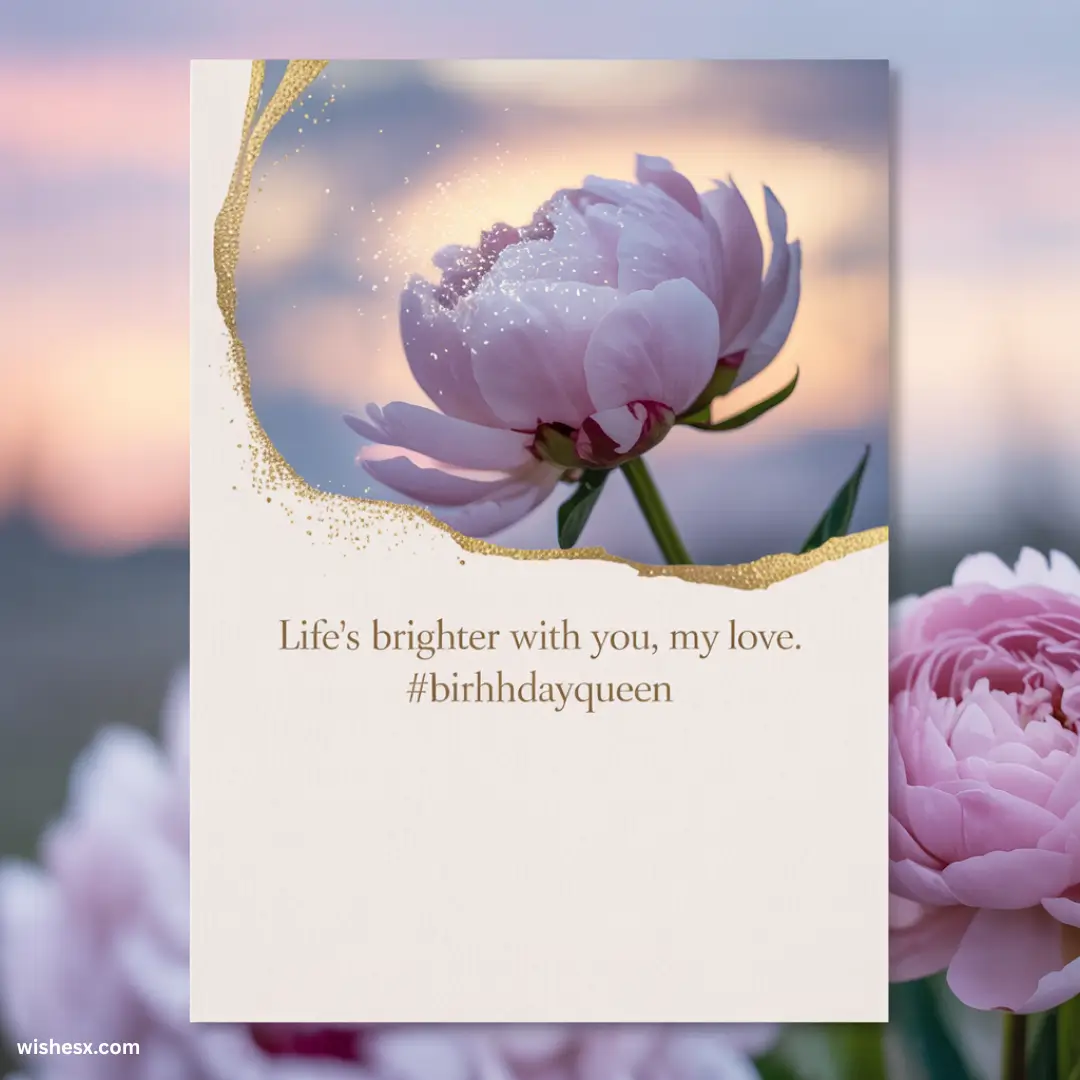 A romantic message reads, "Life is brighter with you, my love," surrounded by soft, warm colors and gentle light. 