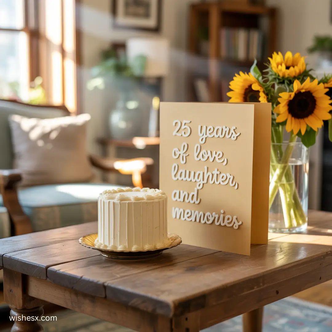 A cake on a table beside a vibrant vase filled with sunflowers, creating a cheerful and inviting atmosphere.