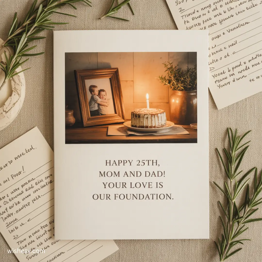  A colorful card celebrating a happy 25th anniversary with festive designs and heartfelt messages. 