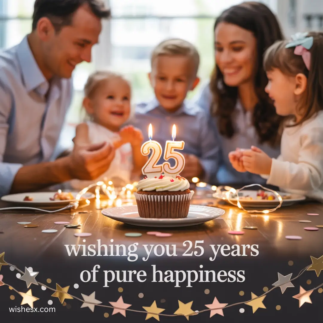  A colorful 25th anniversary card featuring joyful birthday wishes for parents, adorned with festive decorations. 
