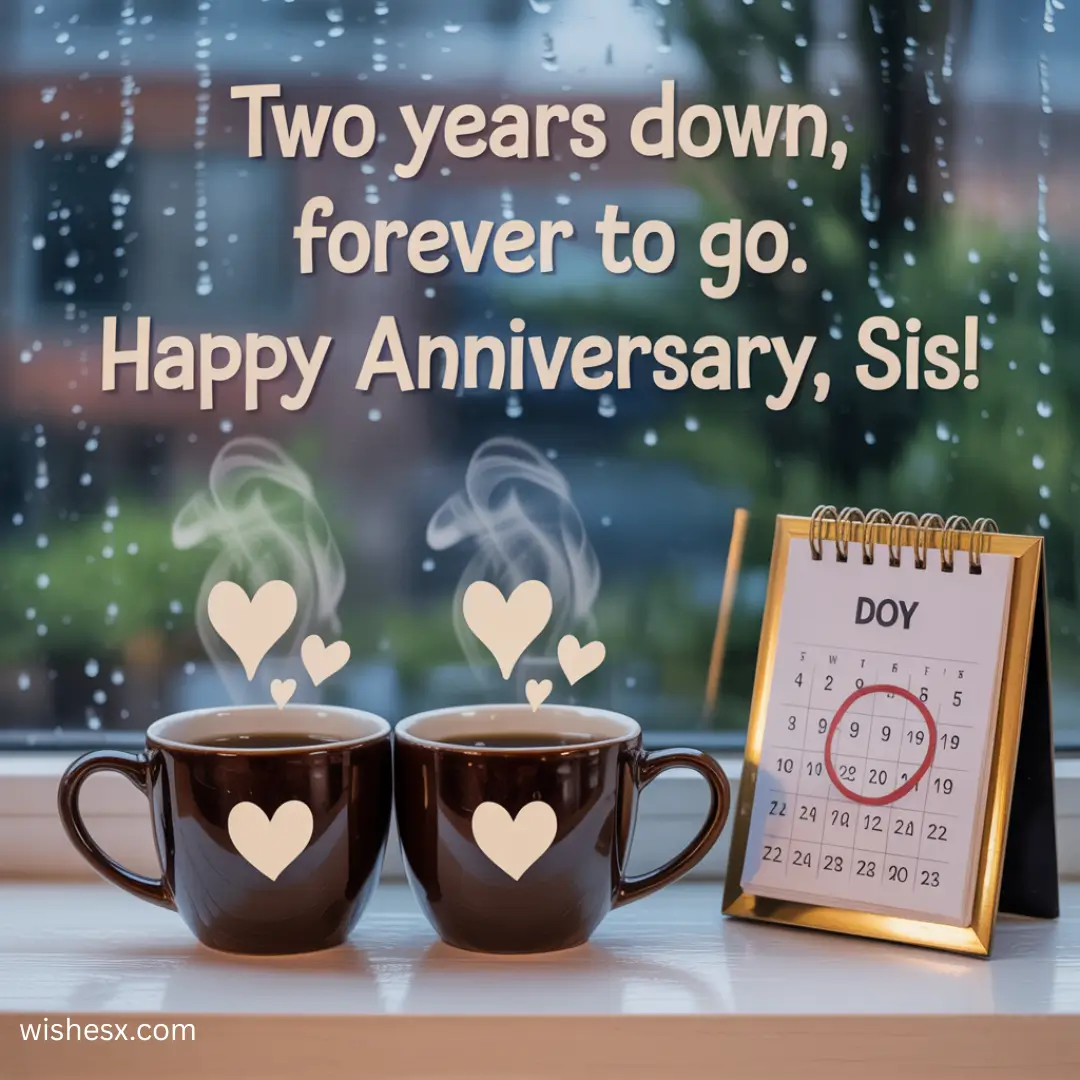 Happy anniversary, sis! Celebrating two years together and looking forward to many more.