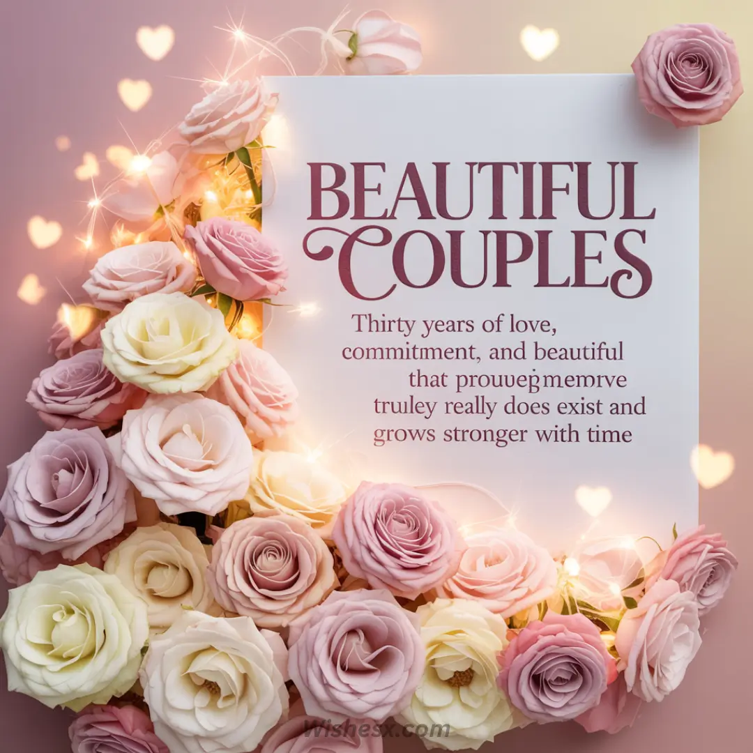 A heartwarming display with text "Beautiful Couples" surrounded by soft pink roses and glowing lights. The mood is romantic and celebratory.