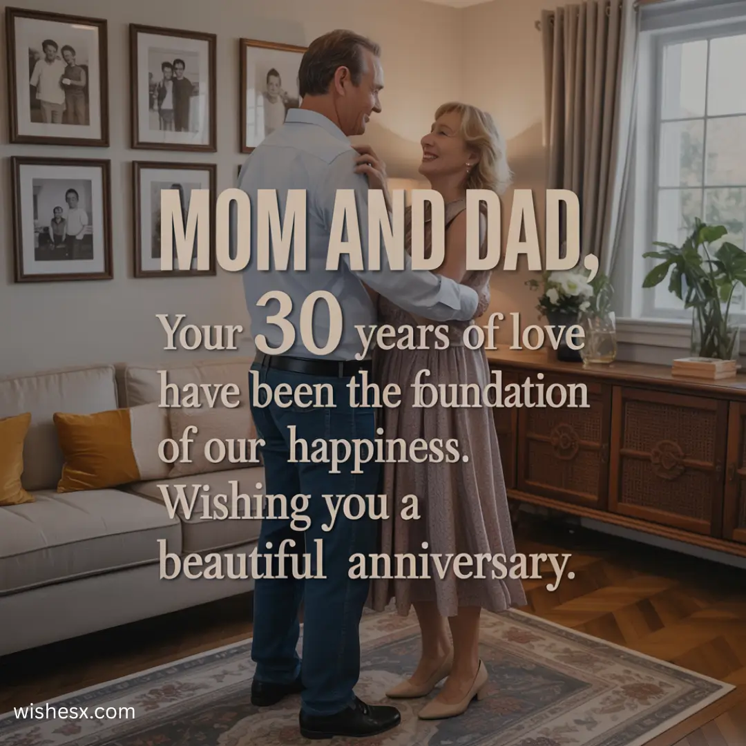 Colorful anniversary card with heartfelt wishes for mom and dad, celebrating their love and togetherness.