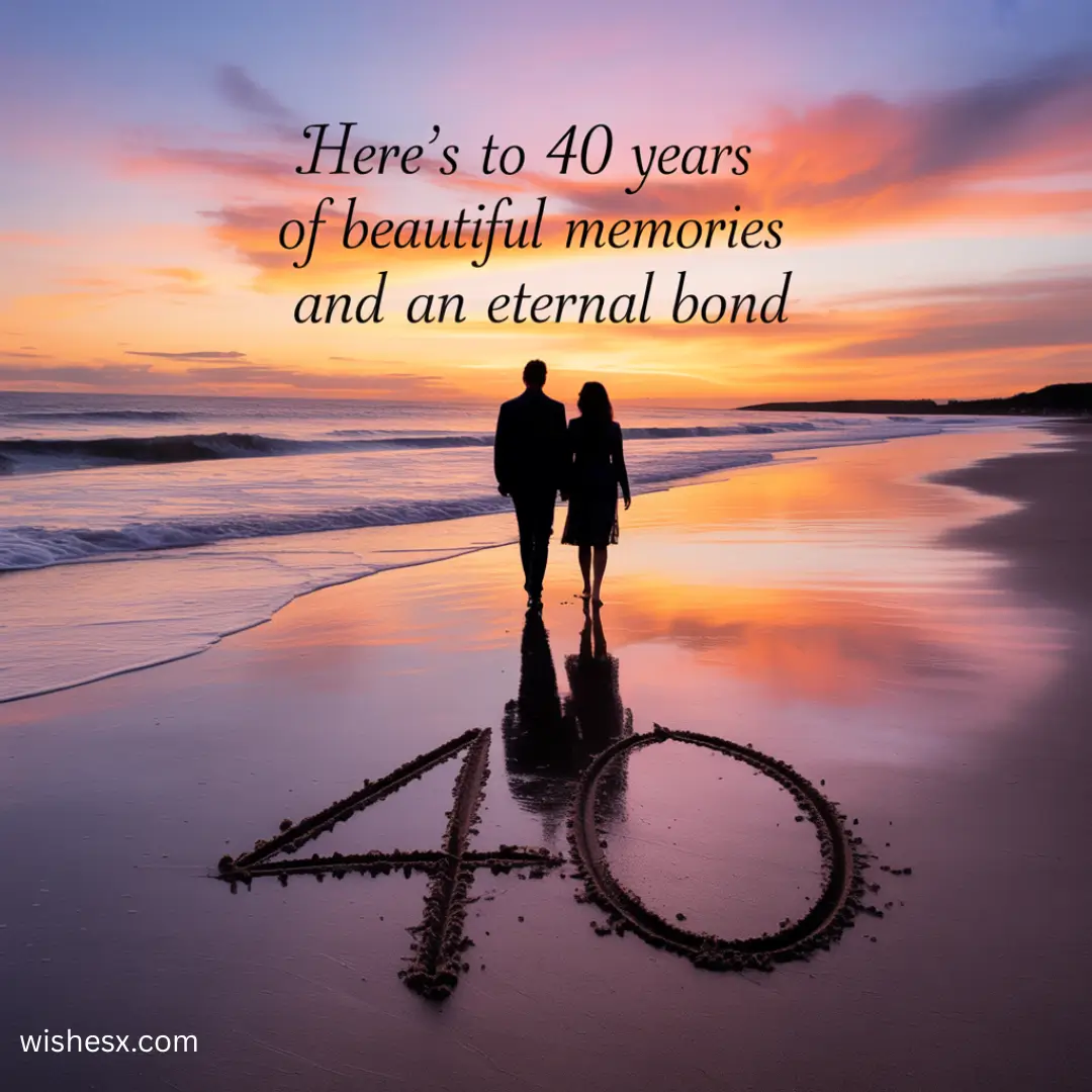 Heartfelt 40th anniversary wishes for a husband, celebrating love and cherished memories together.