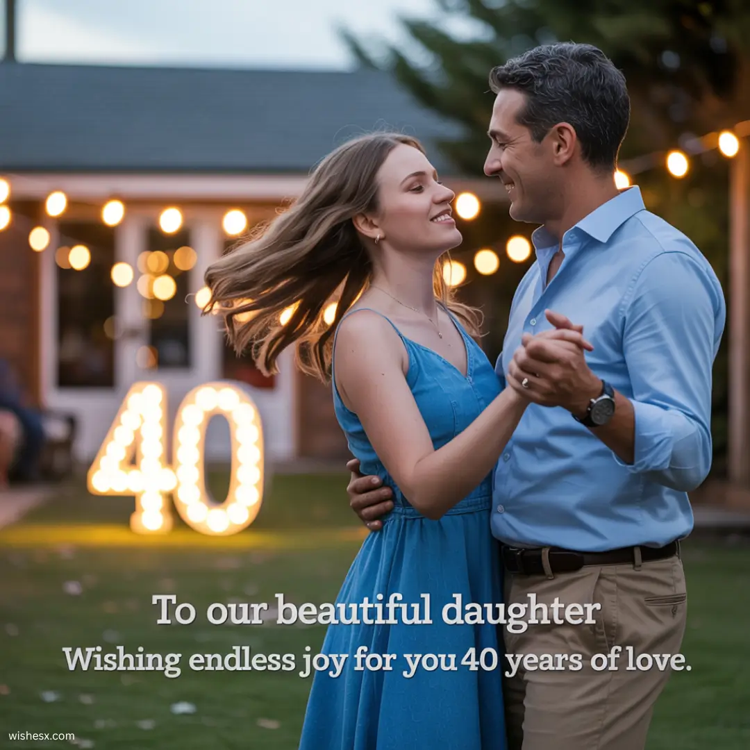 A heartfelt message to our daughter, celebrating her 40th year with wishes for endless joy and love.