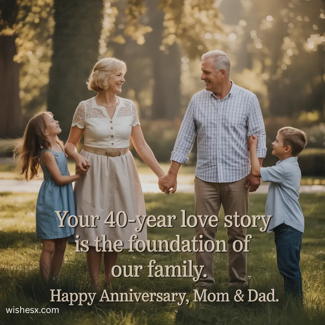  Happy anniversary card featuring a heartfelt message for mom and dad, adorned with floral designs and warm colors.