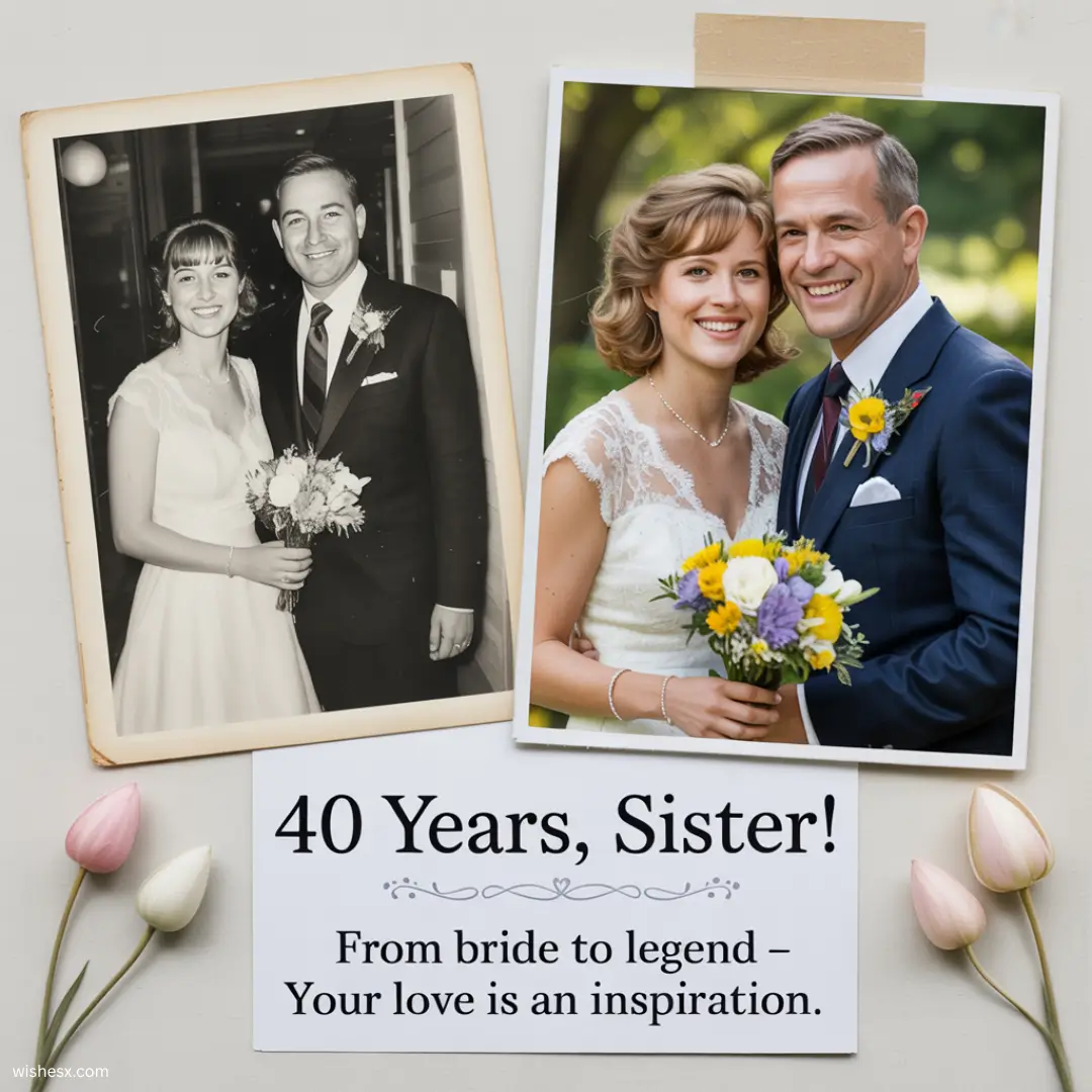  A photo card celebrating a couple's 40th wedding anniversary, featuring elegant design and heartfelt messages. 