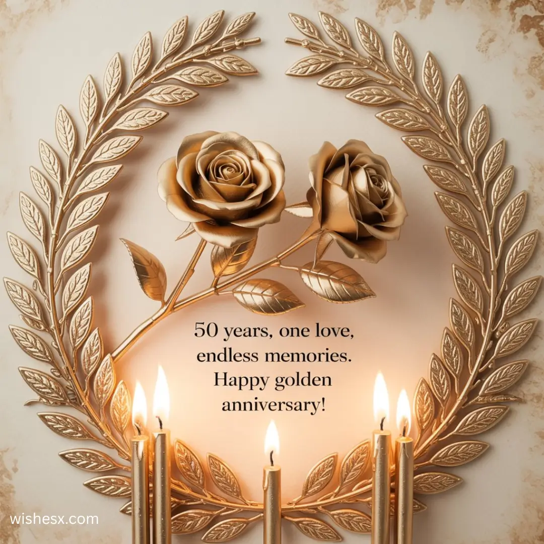 Golden anniversary wishes for a husband, featuring heartfelt messages and elegant design elements.