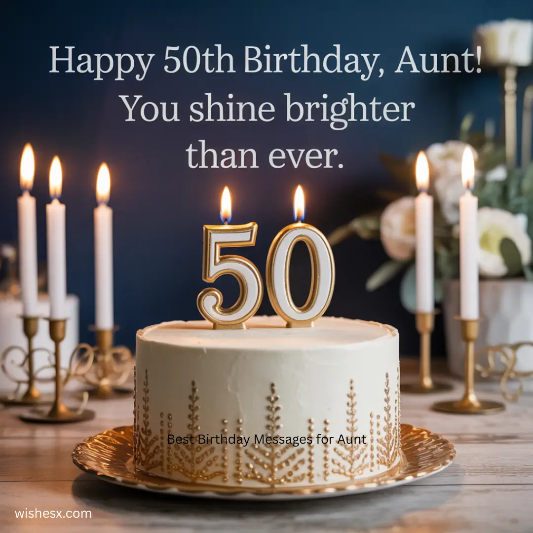 A festive birthday card wishing a happy 50th to an aunt, celebrating her vibrant spirit and shining personality. 