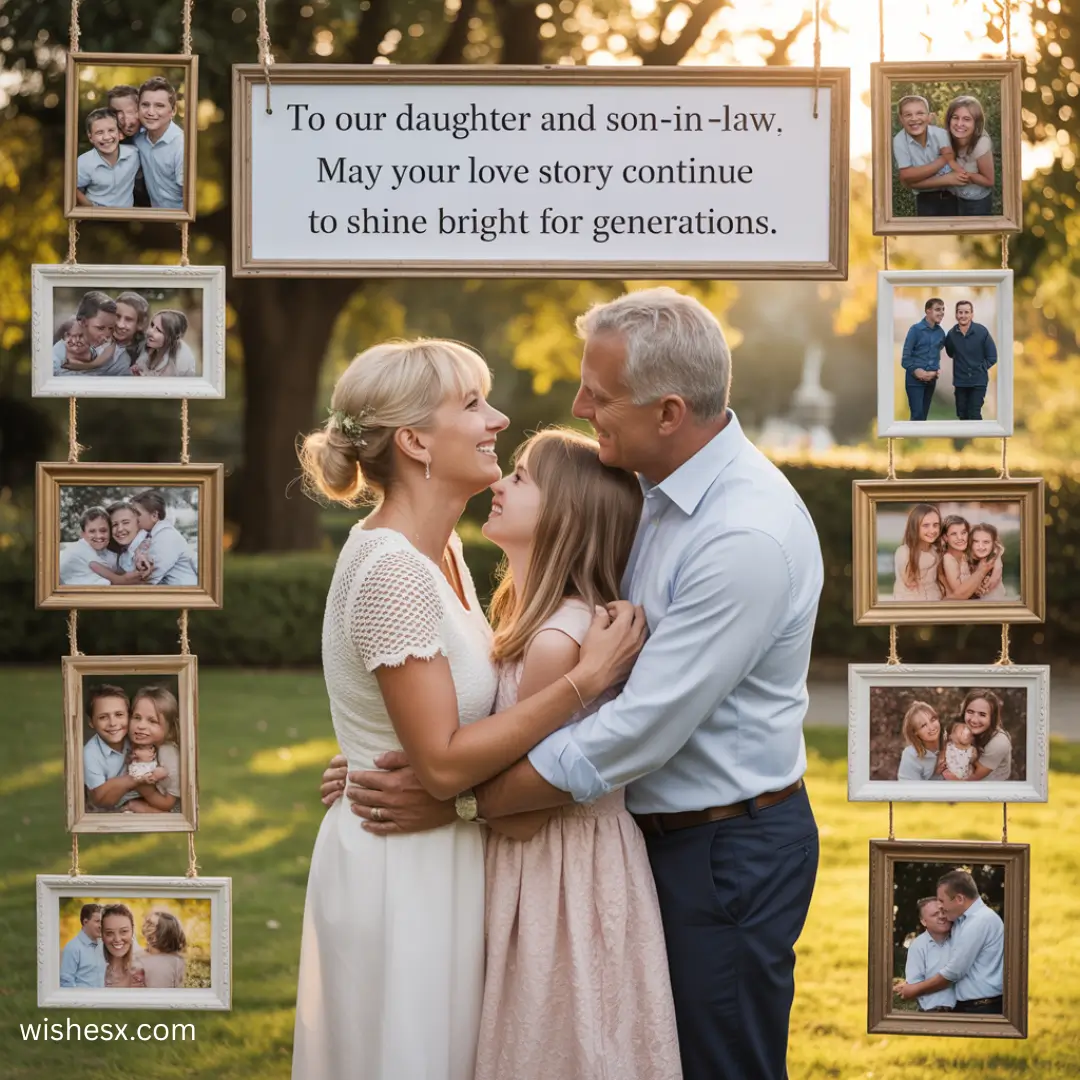A display of various family photos in decorative frames arranged on a shelf, showcasing cherished memories together.