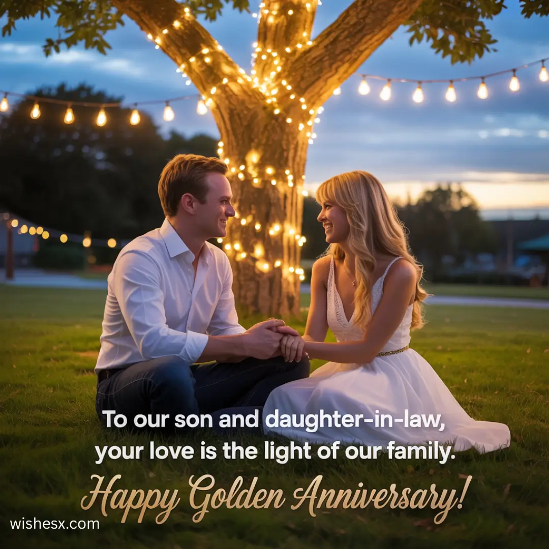 Golden anniversary wishes celebrating love and happiness for a husband and wife.