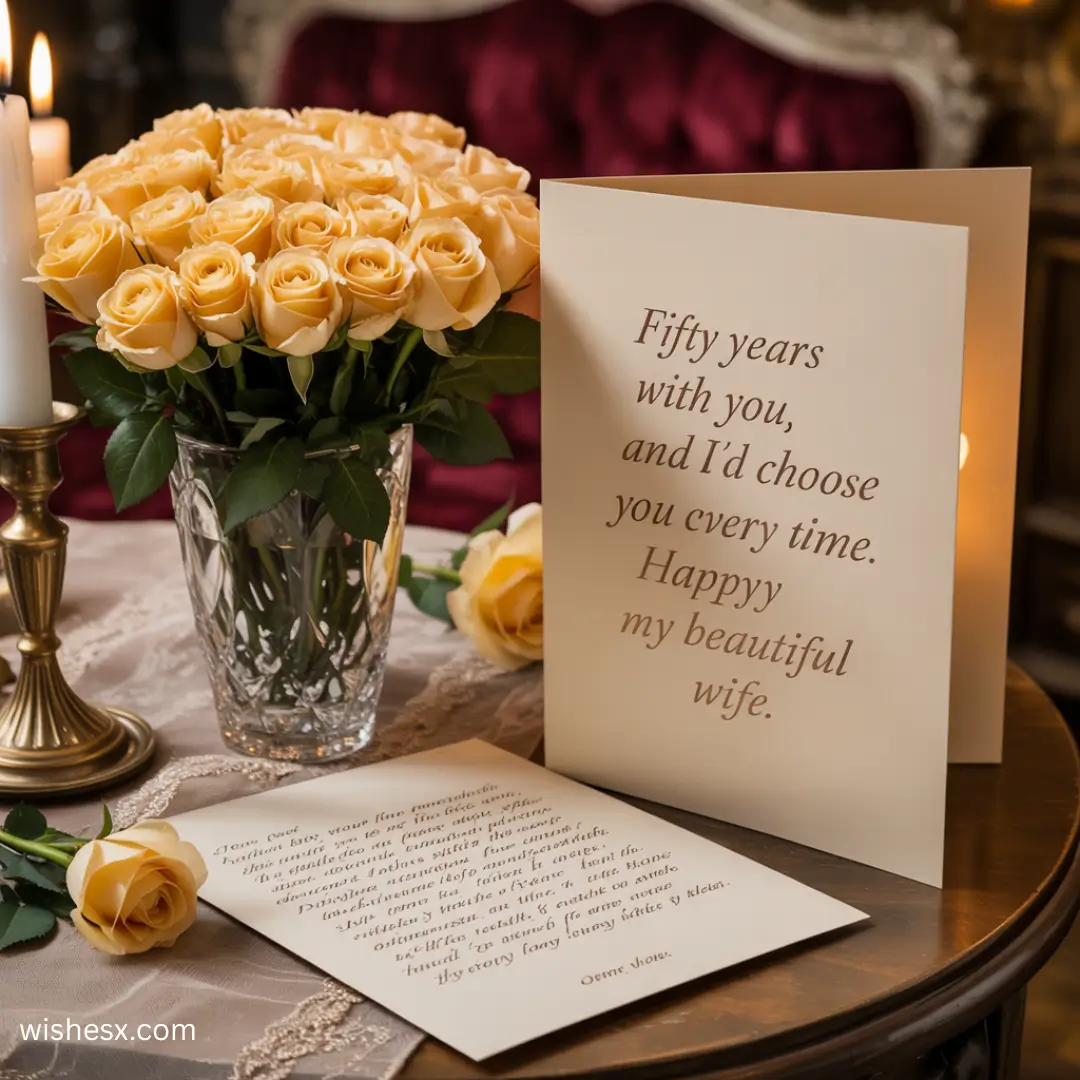 A decorative wedding anniversary card featuring elegant designs and heartfelt messages celebrating love and togetherness.