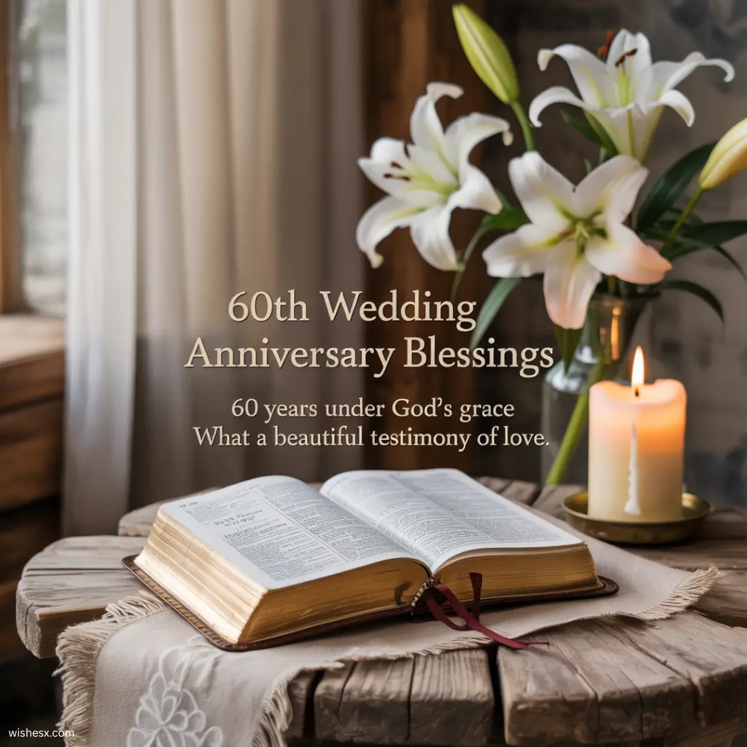 A decorative card featuring heartfelt blessings for a couple celebrating their 60th wedding anniversary.