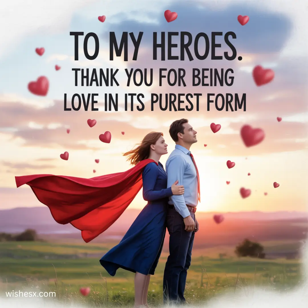 A heartfelt message expressing gratitude to heroes for embodying pure love.