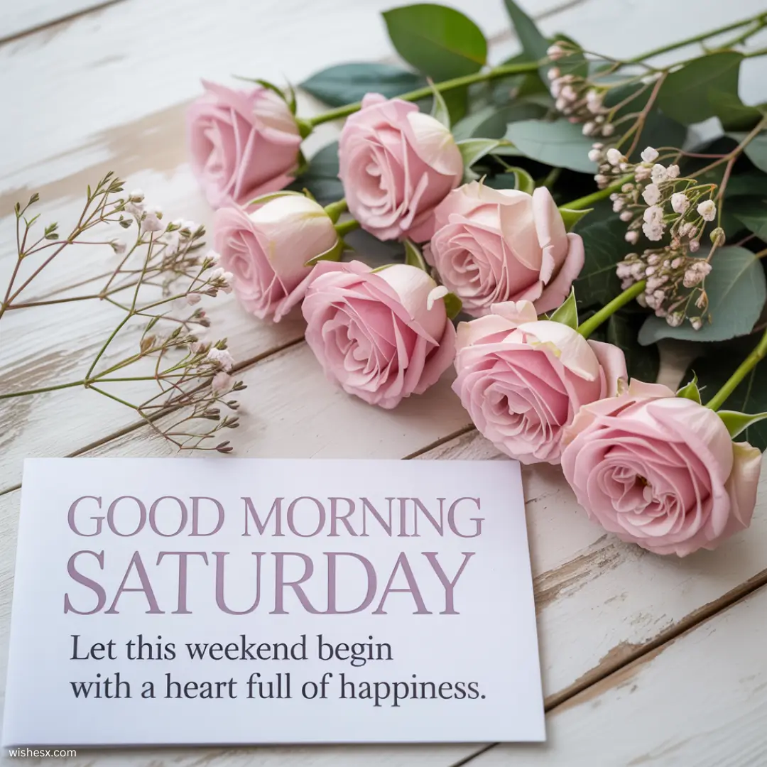 A cheerful graphic wishing a good morning on Saturday, featuring bright colors and uplifting text.