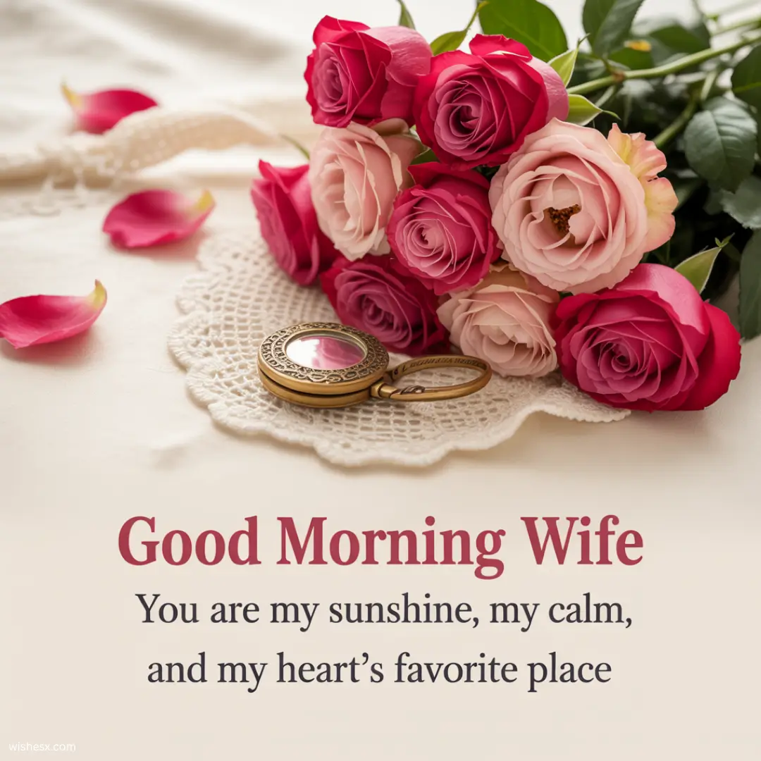 A collection of inspirational quotes wishing good morning to a wife, set against a soft, warm background.