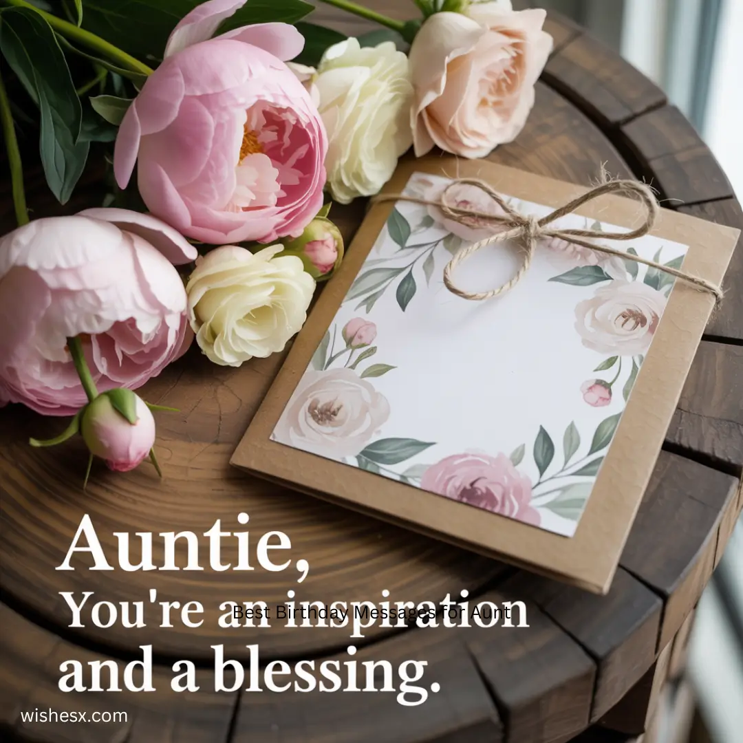 A heartfelt message expressing gratitude: "Auntie, you're an inspiration and a blessing."