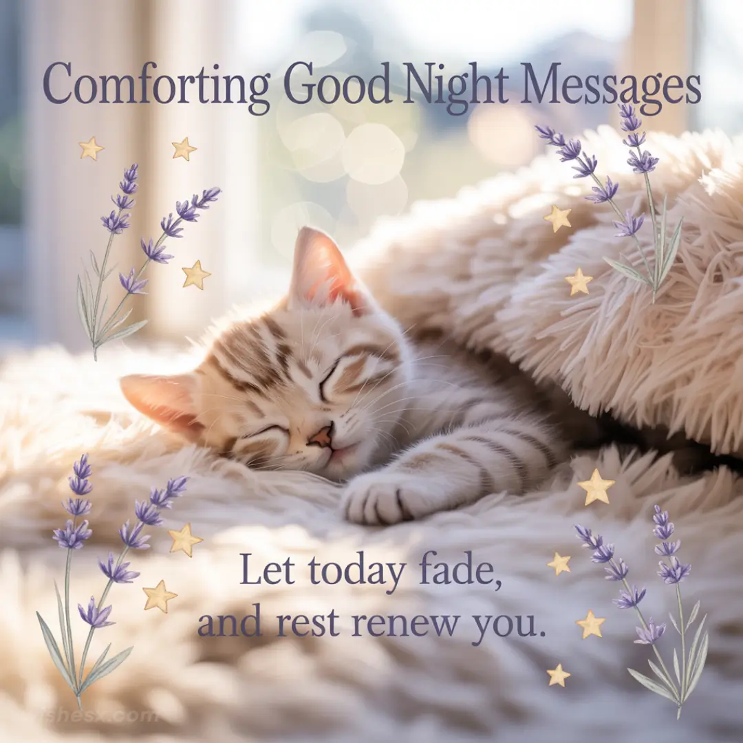 A collection of soothing good night messages designed to provide comfort and peace before sleep.