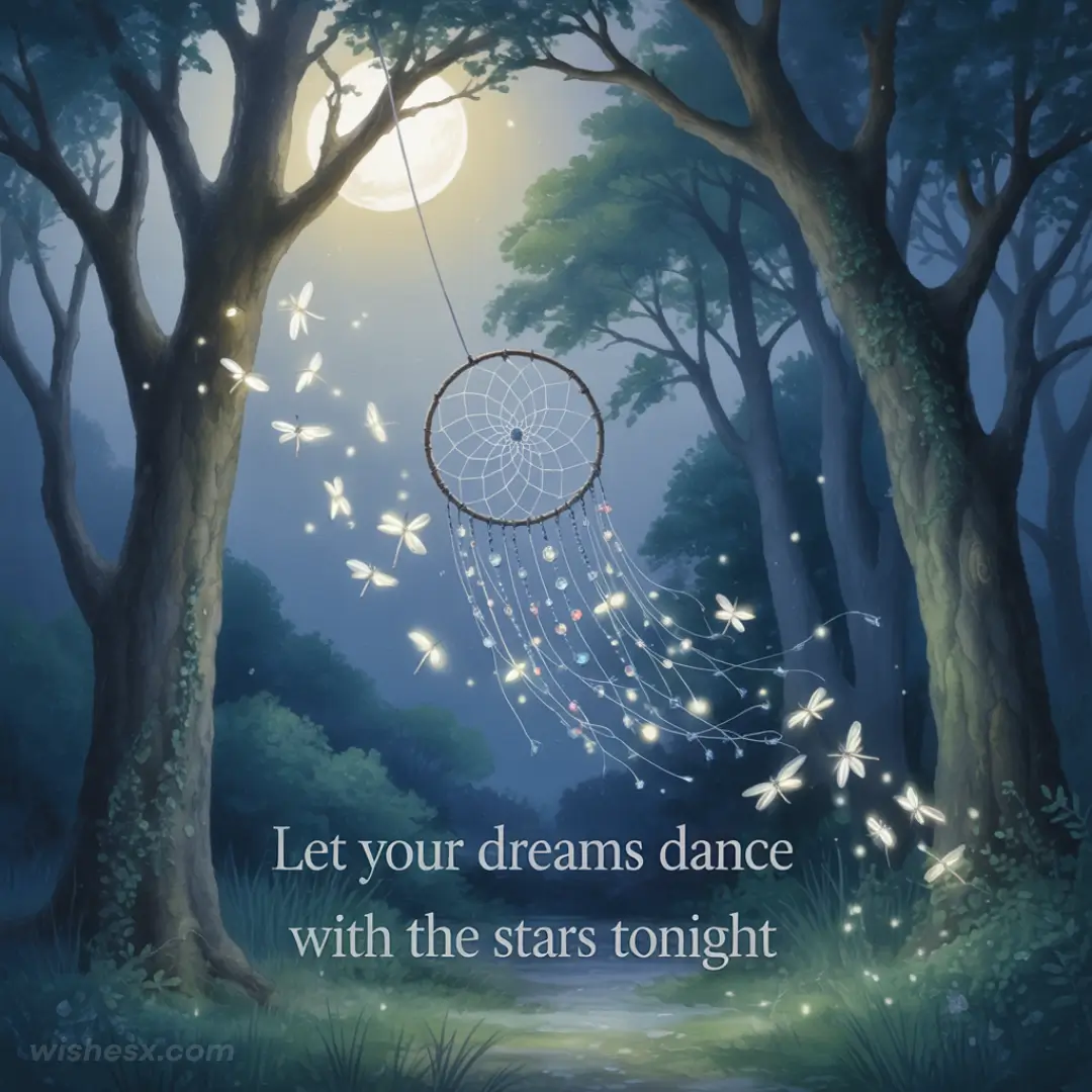 A whimsical night sky with stars, inviting dreams to dance among them.