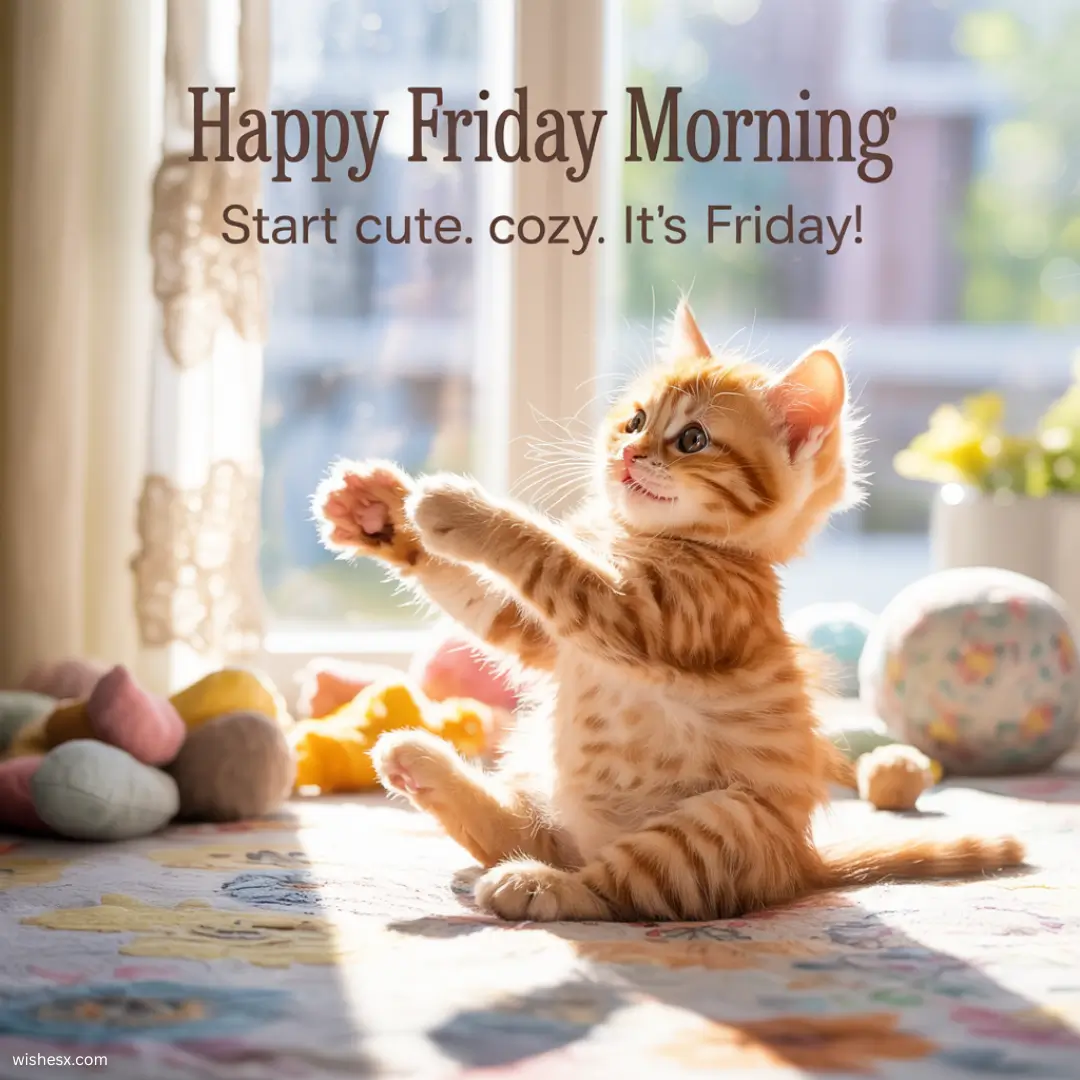  A cheerful cat lounging in sunlight, embodying the joy of a Friday morning.