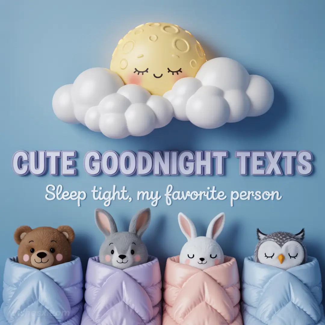  A collection of colorful goodnight texts designed for children, featuring playful fonts and cheerful illustrations.