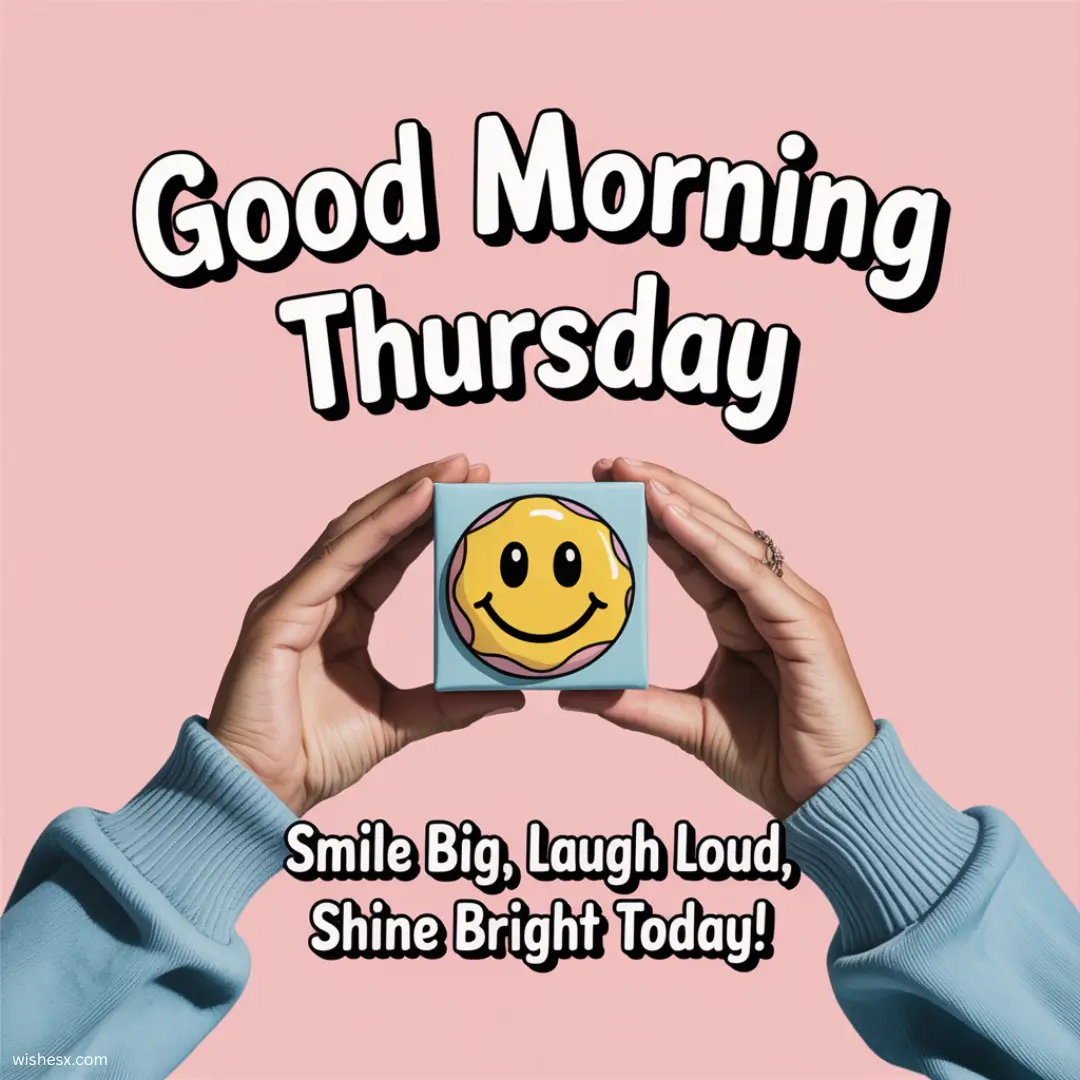 A cheerful greeting image with the text "Good Morning Thursday" in bright, bold letters against a sunny background.