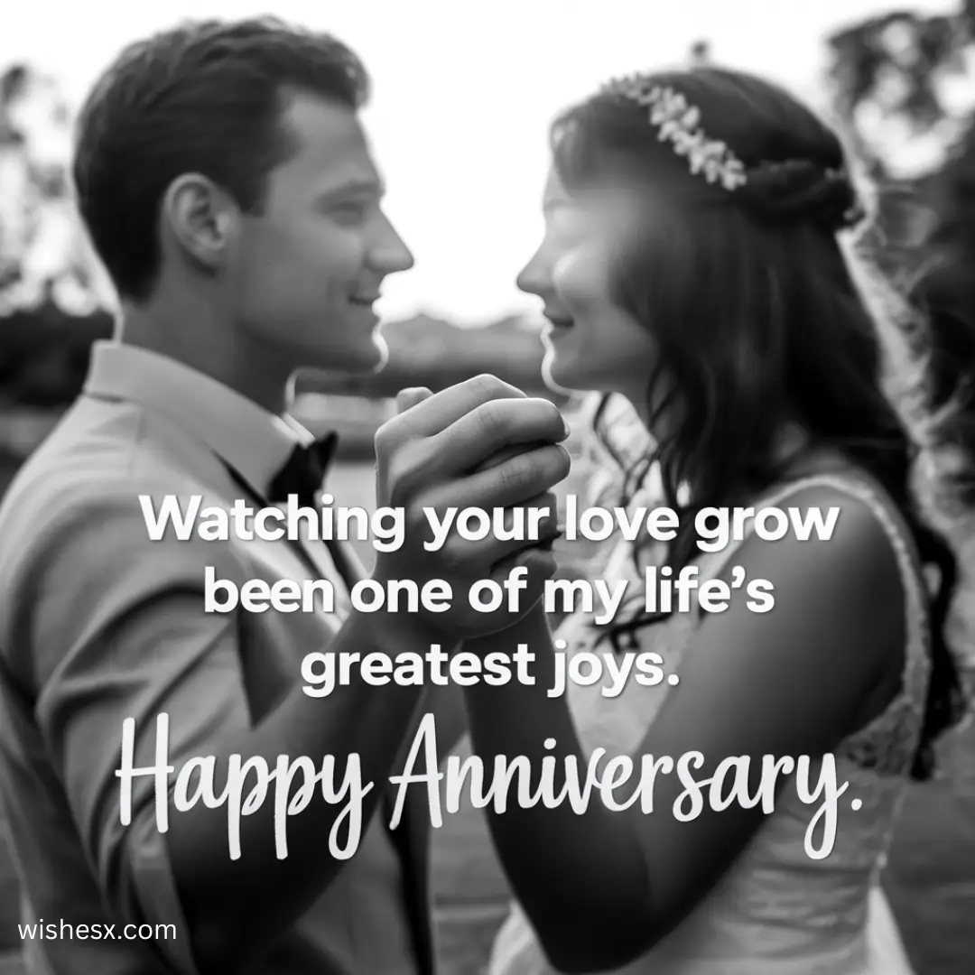 Colorful anniversary card featuring heartfelt wishes for a happy marriage between husband and wife.