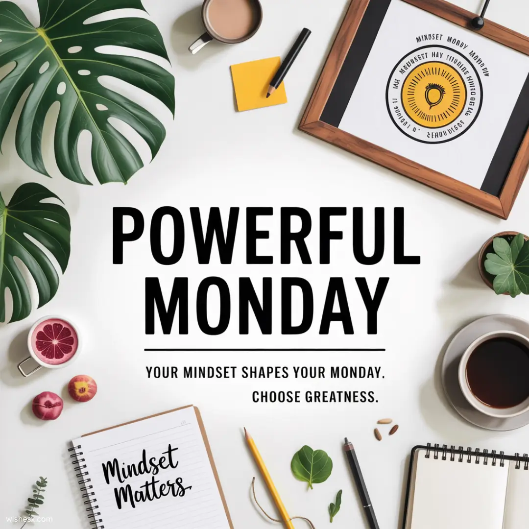 Motivational graphic: "Your mind shapes your money; choose happiness this powerful Monday."