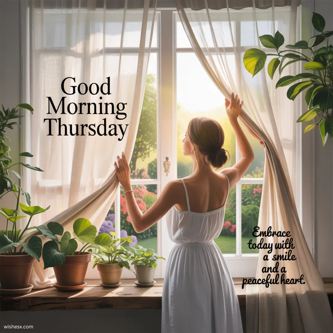 A cheerful greeting image with the text "Good Morning Thursday" in bright, bold letters against a sunny background.