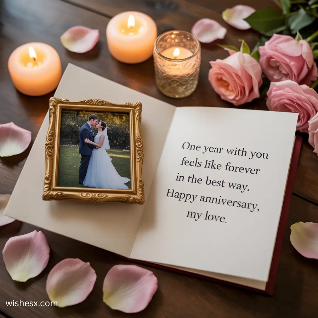 Heartfelt one-year anniversary wishes for a husband, celebrating love and commitment with warm sentiments.
