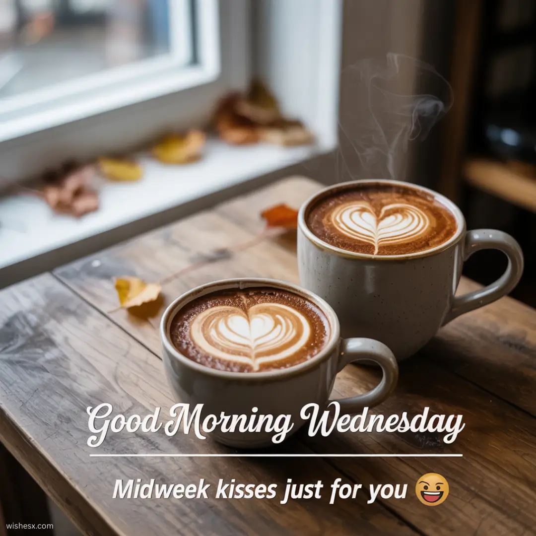  A cheerful graphic wishing a good morning on Wednesday, featuring bright colors and uplifting text.