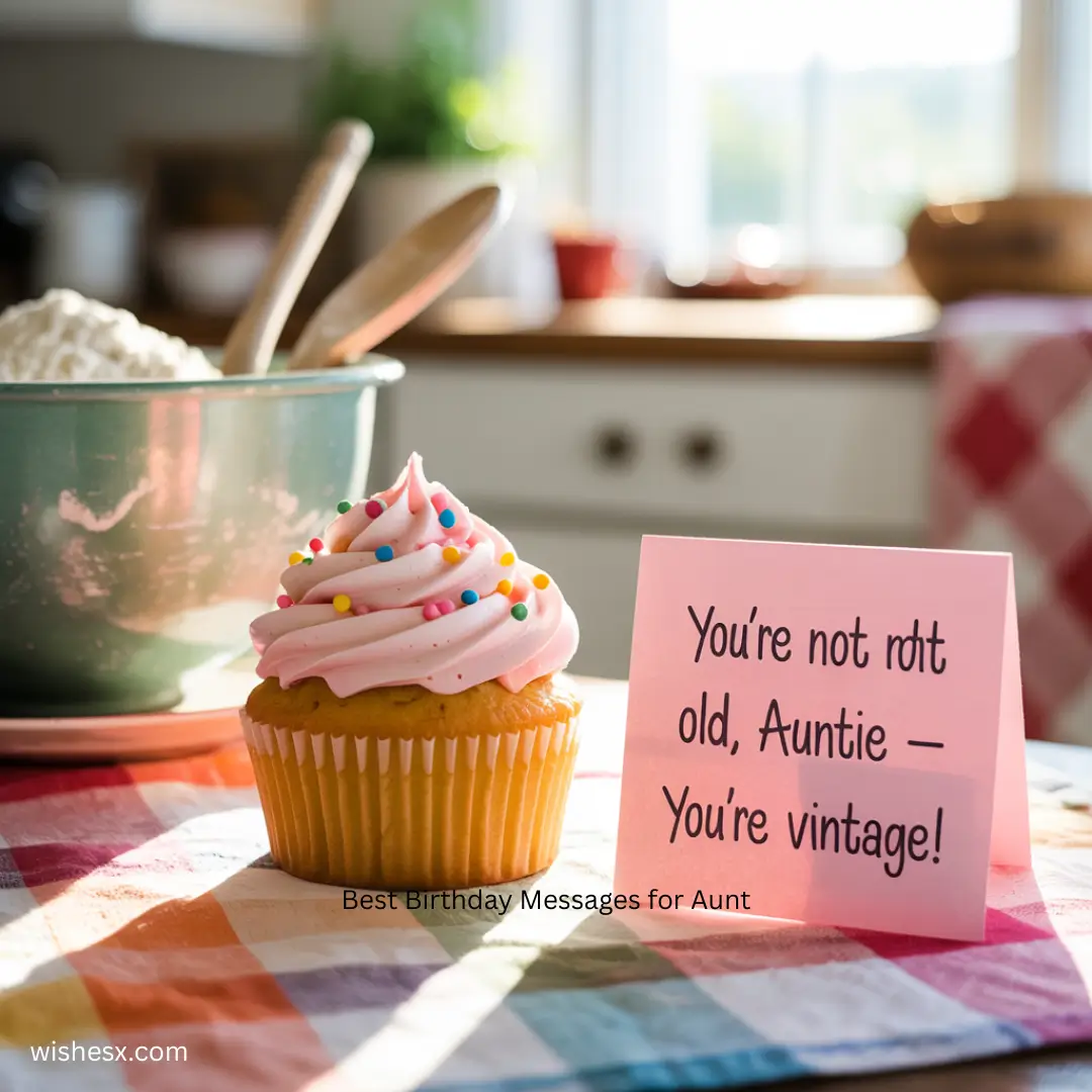 A colorful cupcake on a table beside a sign reading, "You're not old yet," celebrating a special occasion.