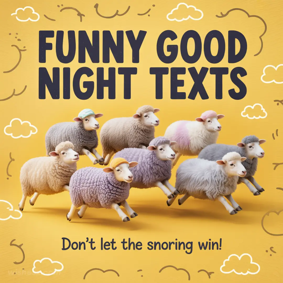  Humorous good night text: "Don't let the snoring win!" with playful graphics and a cozy bedtime theme.