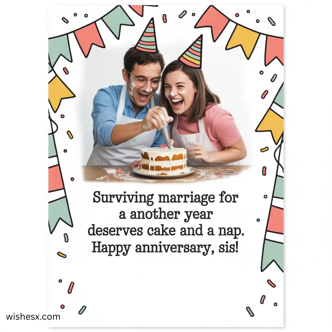 A cheerful anniversary card featuring heartfelt messages for a husband and wife celebrating their love.