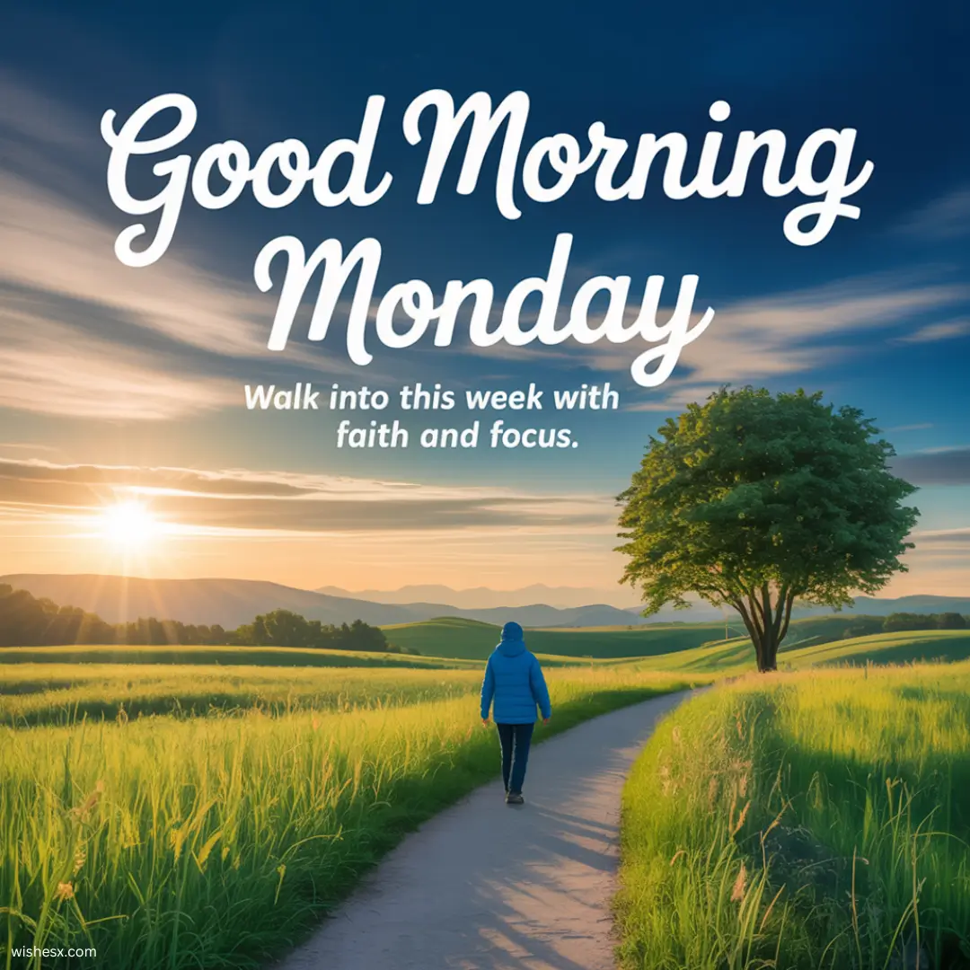 A serene morning scene encouraging a focused and faith-filled start to the week ahead.