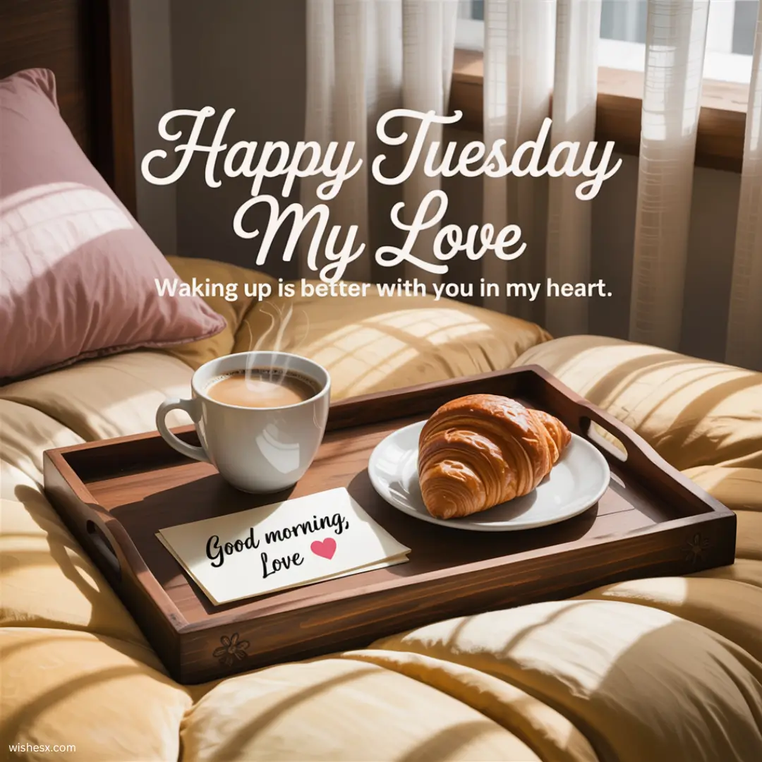 A cheerful graphic displaying the text "Good Morning Tuesday" with a bright, sunny background.