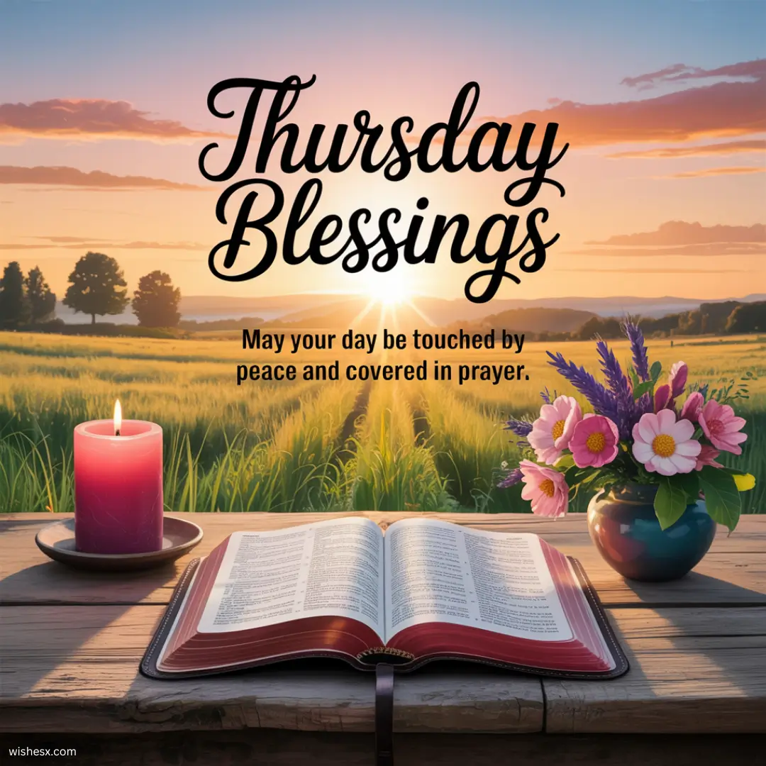 A serene image featuring the text "Thursday Blessings" surrounded by soft, calming colors and gentle floral accents.