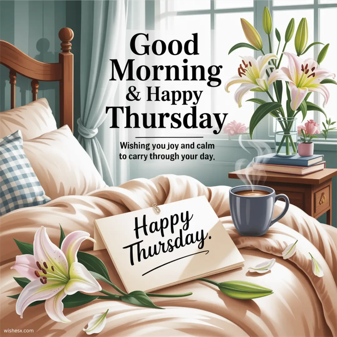 Text graphic wishing "Good morning and happy Thursday" with a bright, cheerful background.