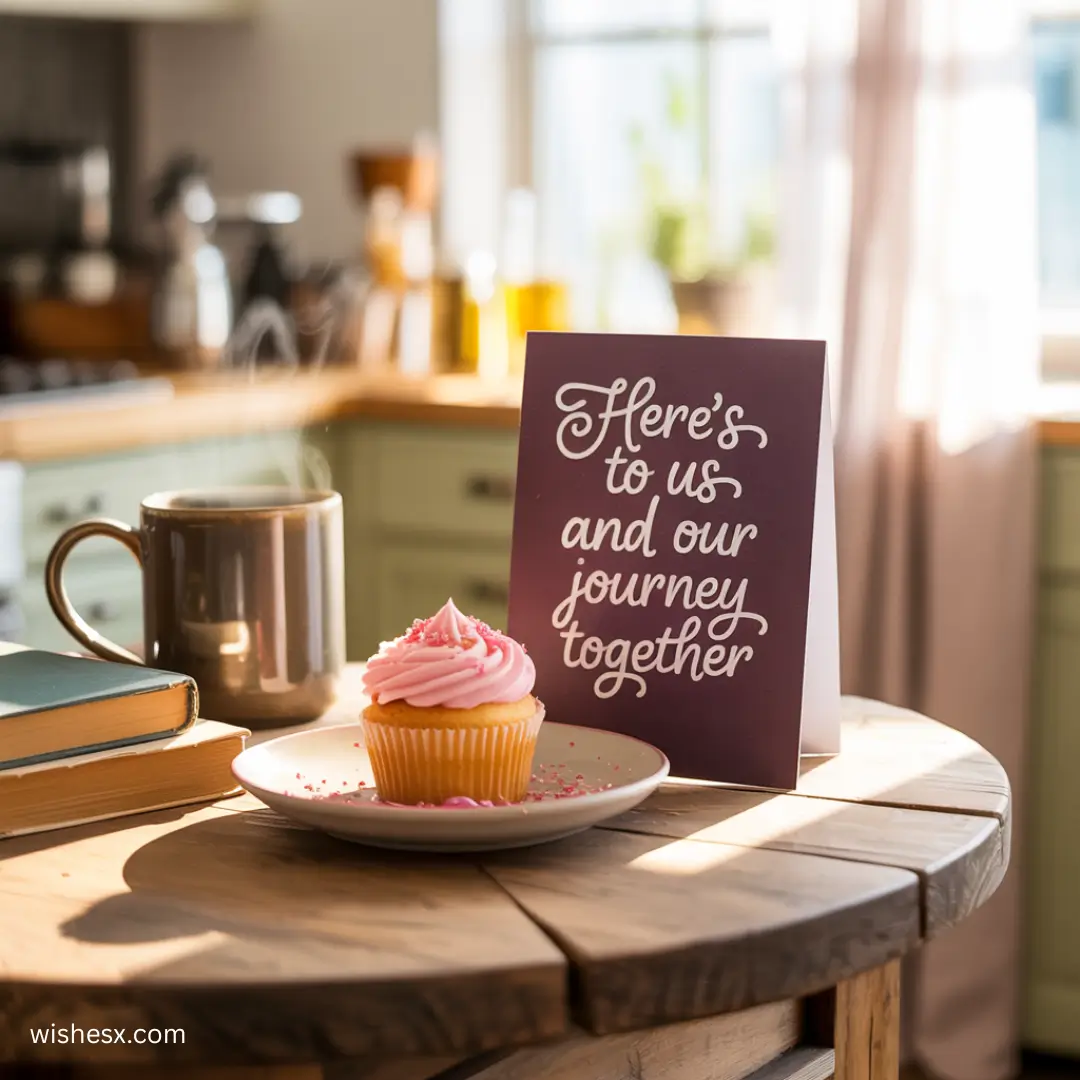 A cupcake on a plate with a handwritten note placed on top, adding a personal touch to the dessert presentation.