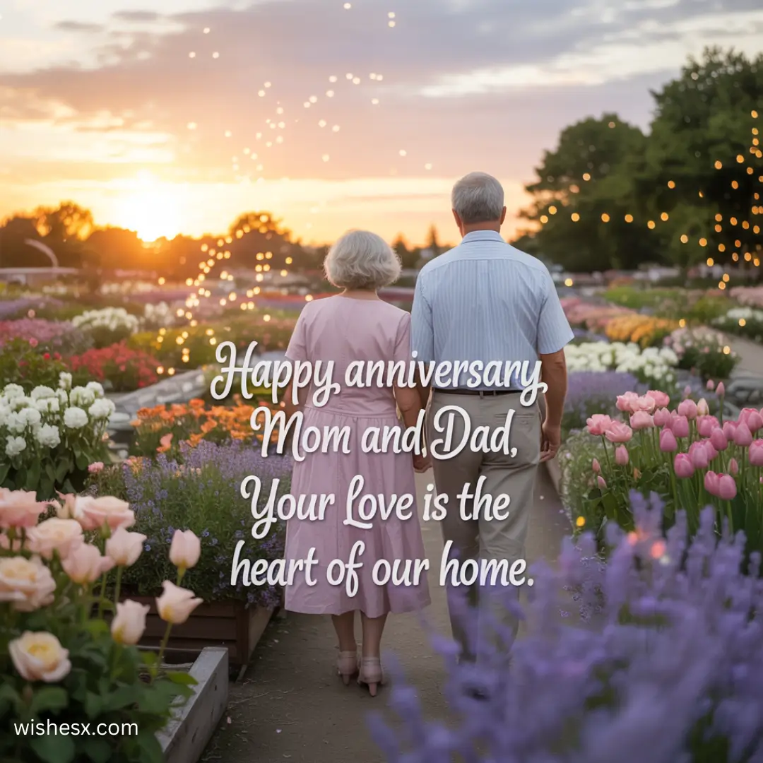 Happy anniversary, Mom and Dad! Love is the heart of our home, celebrating your enduring bond and joy together.