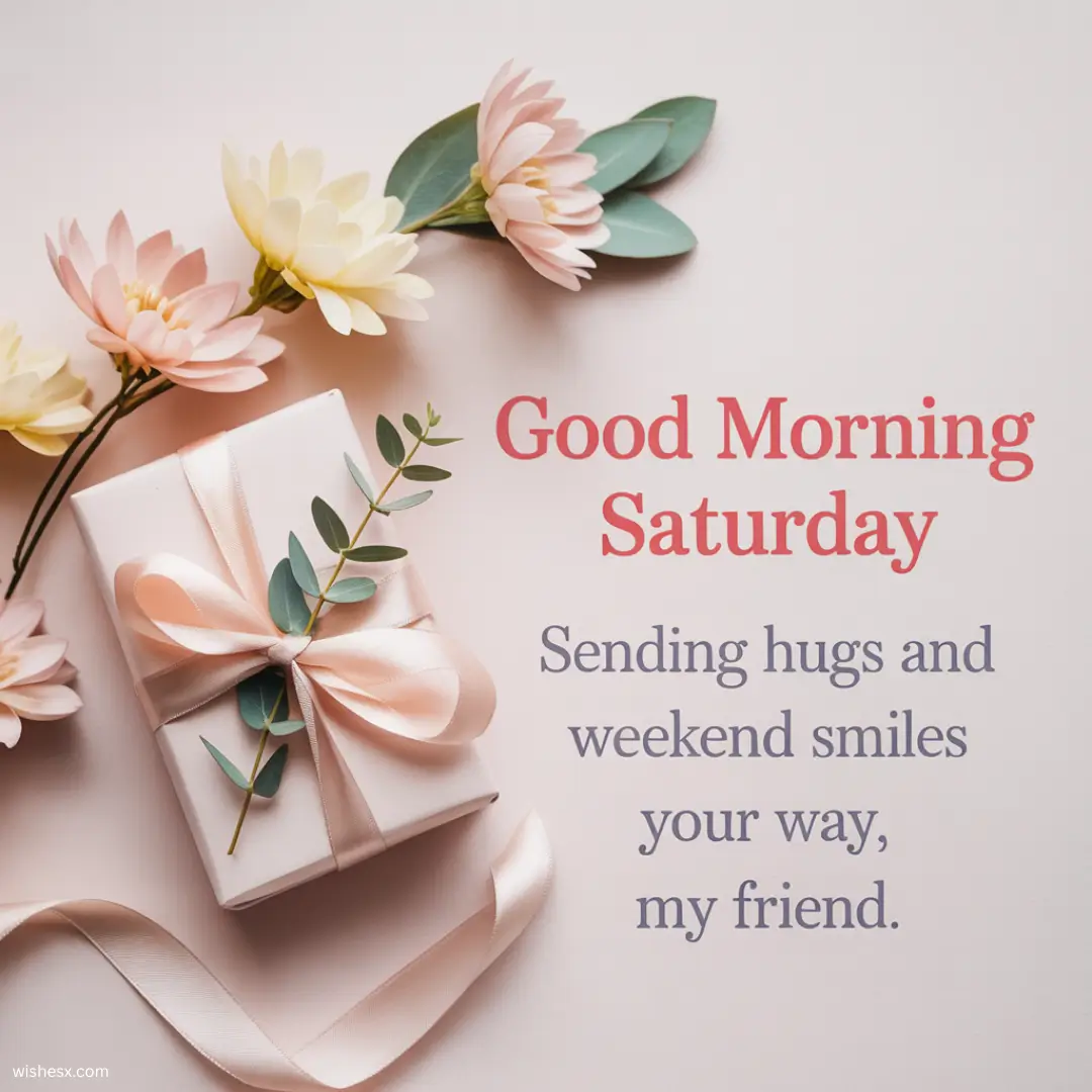 A cheerful graphic wishing a good morning on Saturday, featuring bright colors and uplifting text. 