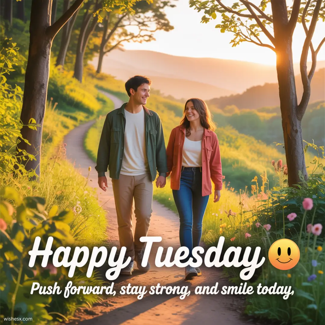 Colorful card with the text "Happy Tuesday" in playful font, celebrating the joy of the day.