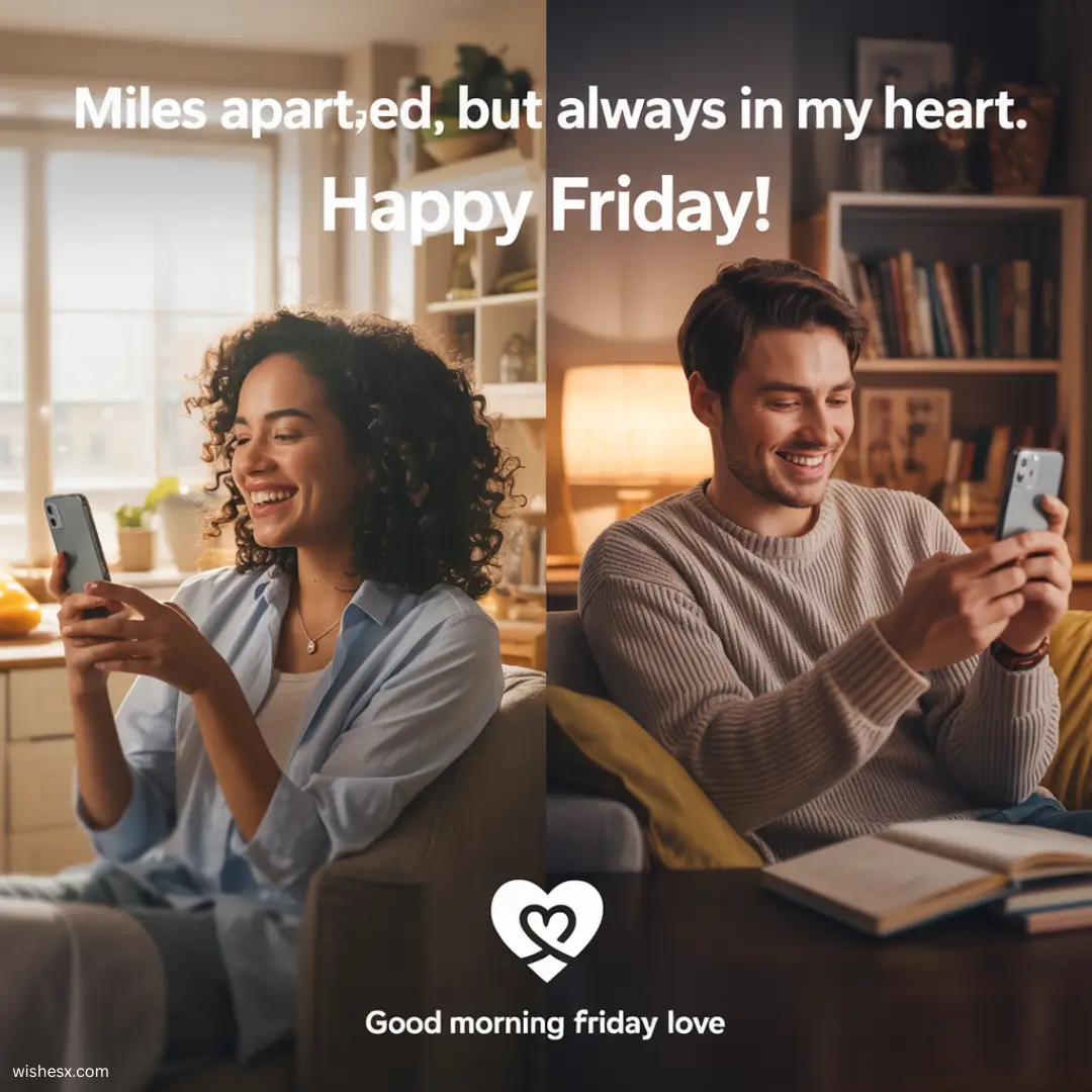 A cheerful greeting image with the text "Good Morning Friday Love" in vibrant colors against a sunny background.