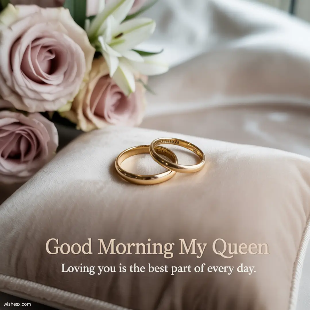  Text graphic saying "Good morning my queen" with a decorative background.