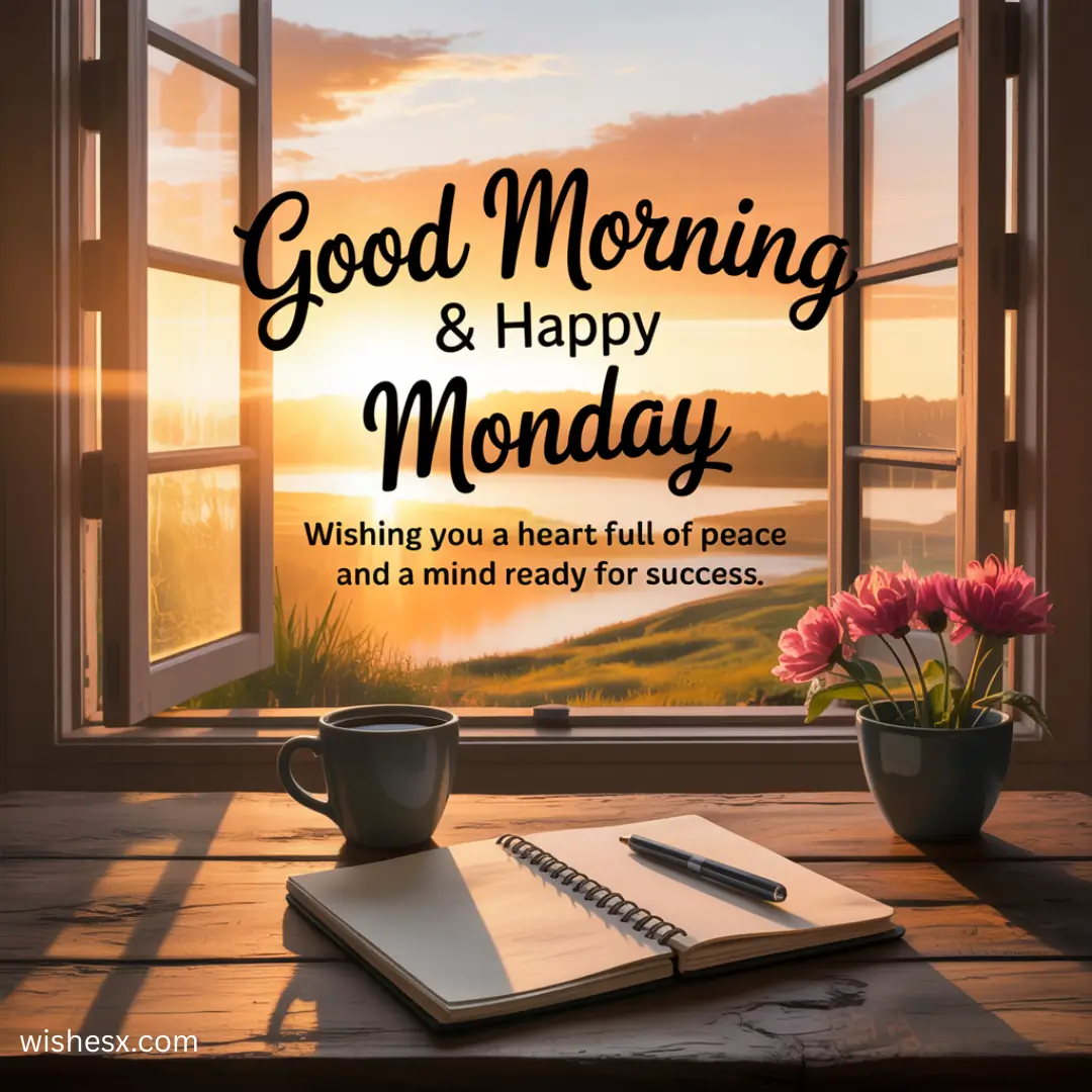  A cheerful graphic with the text "Good Morning Monday Wishes" surrounded by bright colors and uplifting designs.