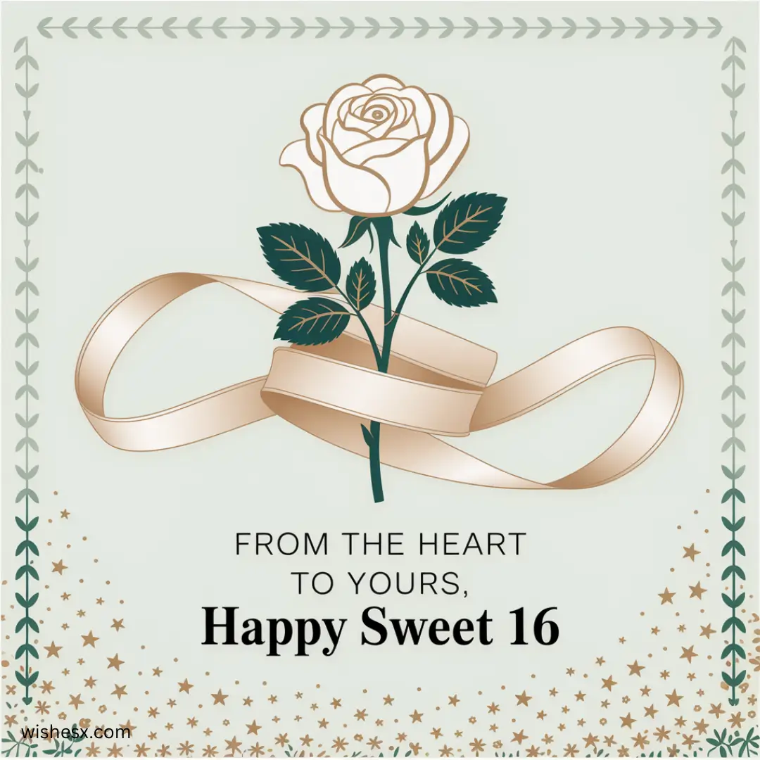 a white rose with a gold ribbon and stars