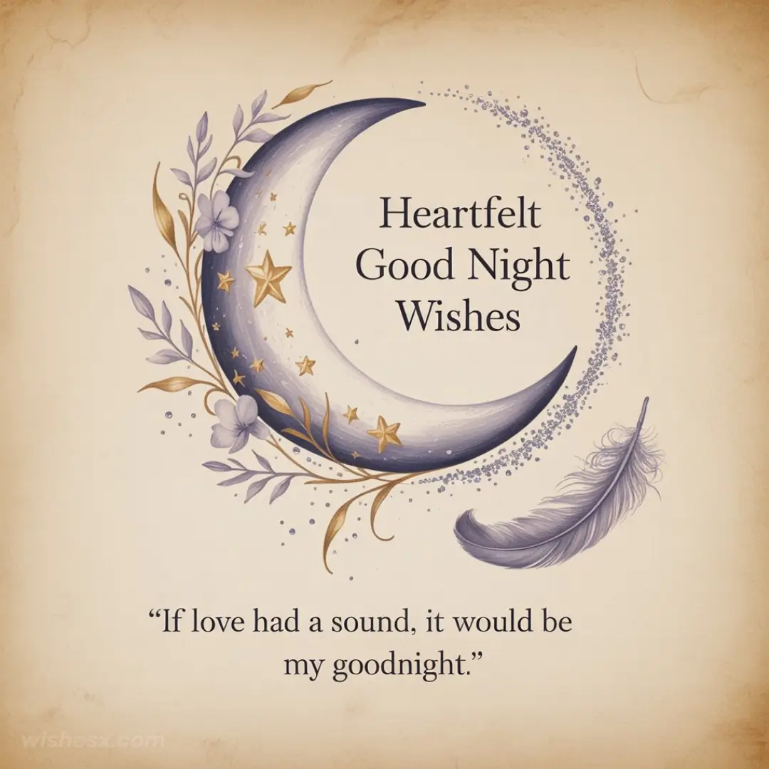 Heartfelt good night wishes for a husband, featuring a cozy night scene with stars and a loving message.