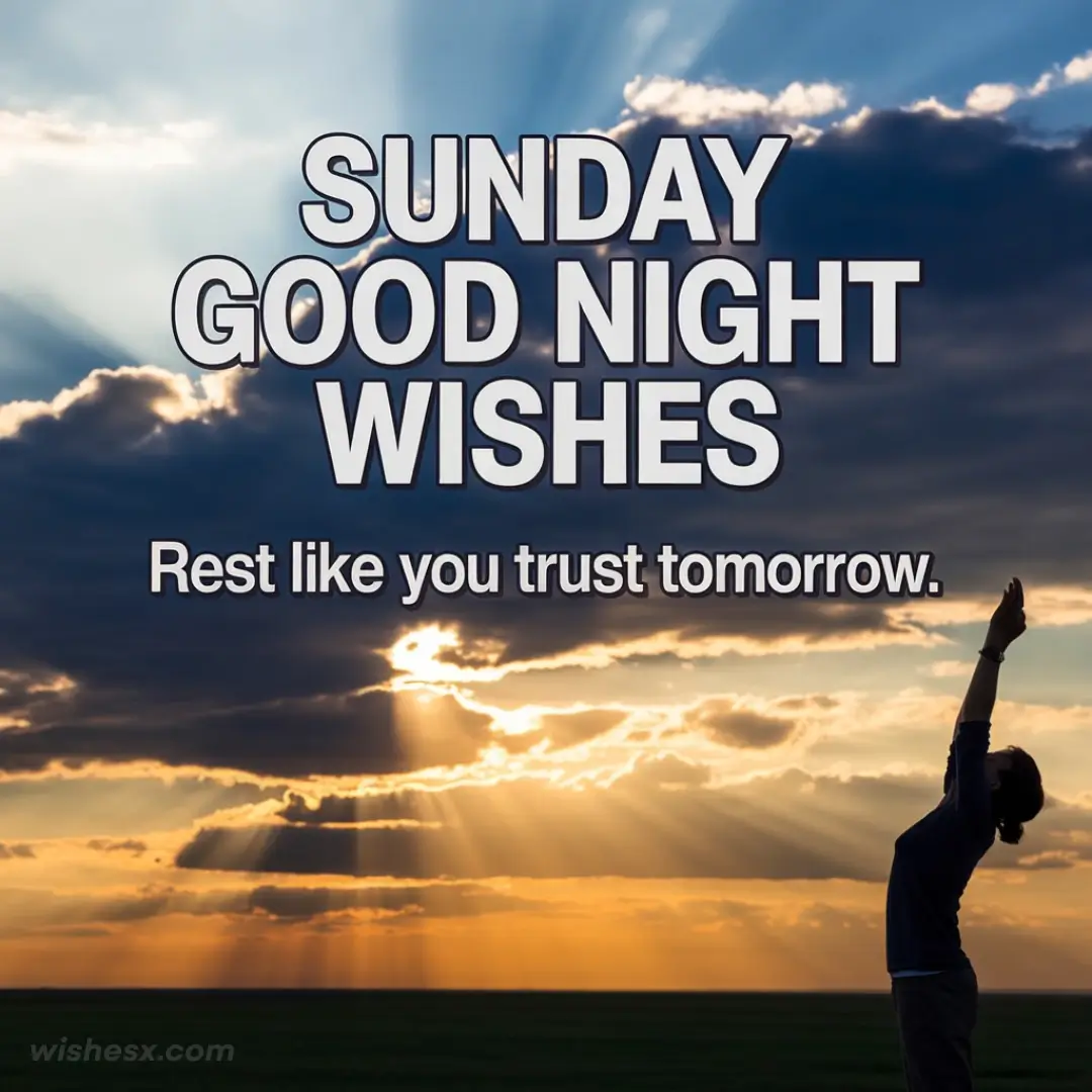 A serene image conveying Sunday good night wishes with calming colors and peaceful elements for a restful evening.