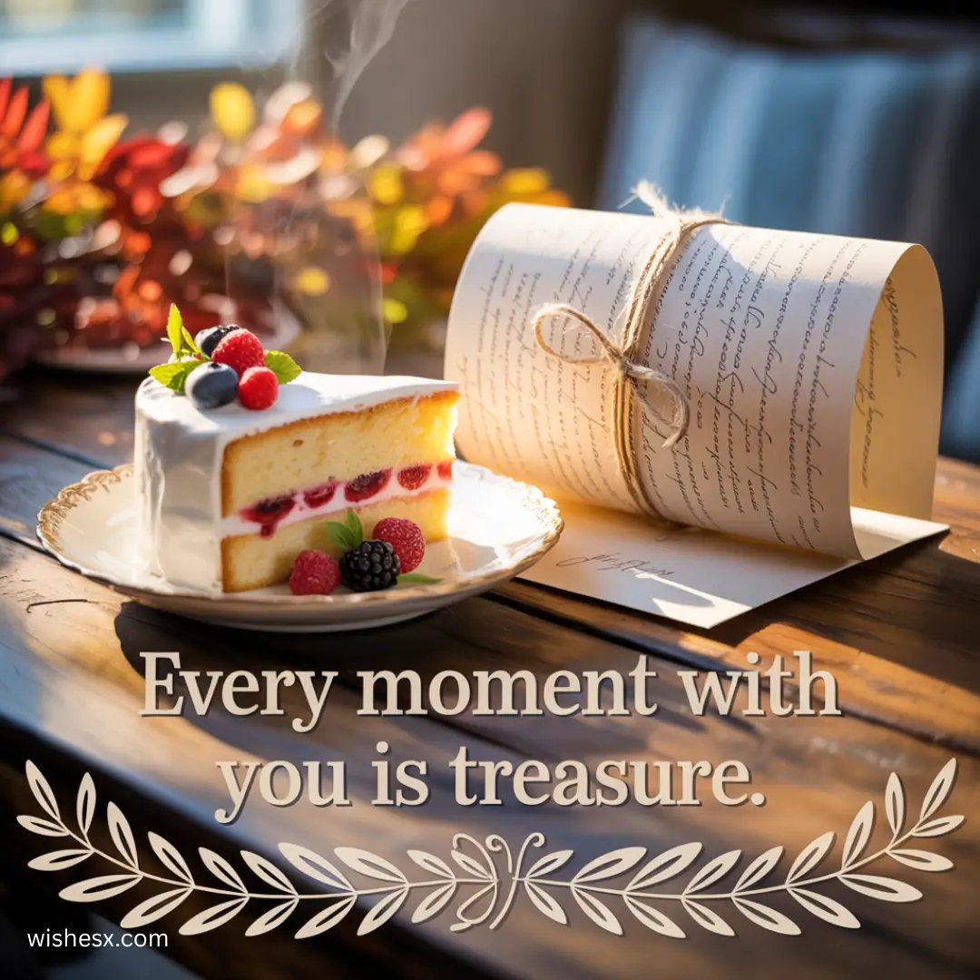  A heartfelt message reads, "Every moment with you is treasure," surrounded by a warm, inviting background.
