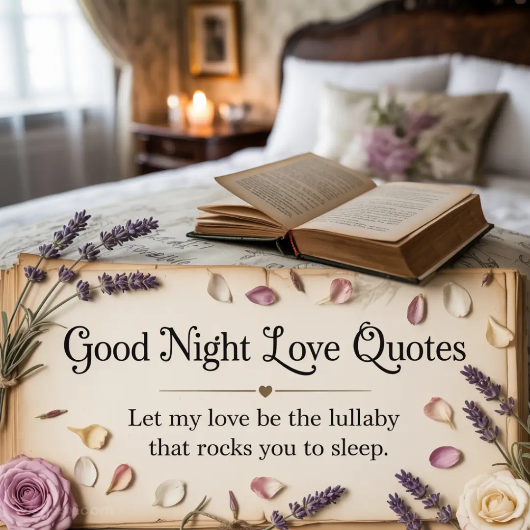A collection of heartfelt good night love quotes on a soft, starry background, conveying warmth and affection.